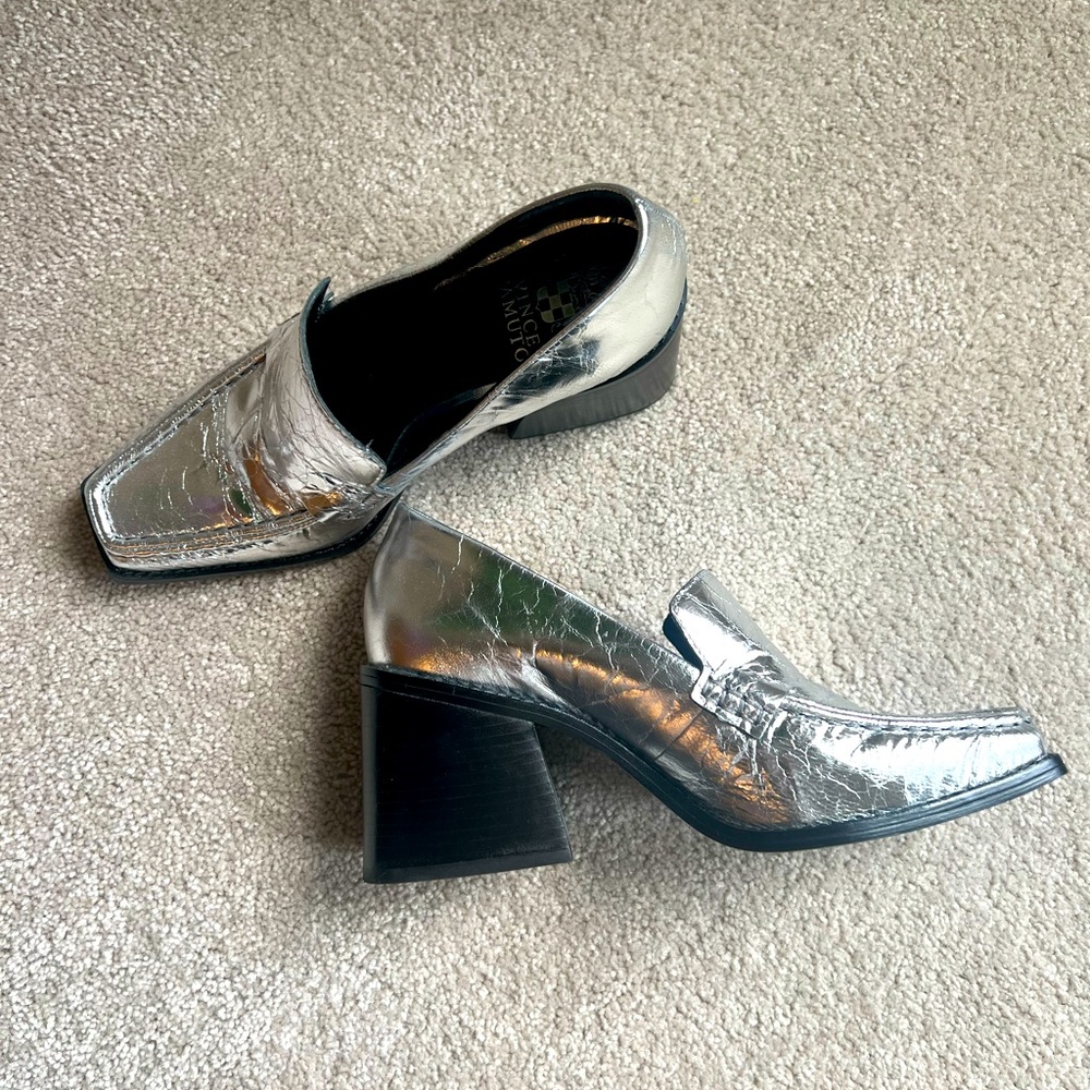 Vince Camuto Silver Heeled Loafers